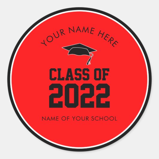 Red Class of High School Abschluss Custom Runder Aufkleber (Vorderseite)
