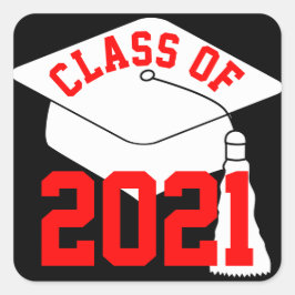Red Class of White Grad Cap 2024 Quadratischer Aufkleber