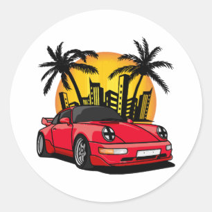 Red Classic Carrera - City Sunset Runder Aufkleber