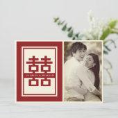 Red Classic Double Happiness Chinese Wedding Foto Save The Date (Stehend Vorderseite)