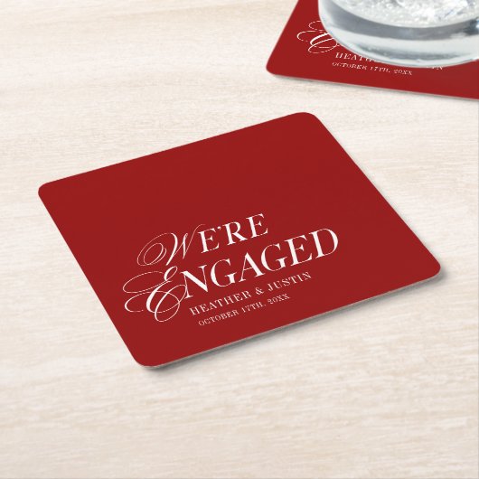 Red Classic Formal Elegant Wir sind Verlobt Rechteckiger Pappuntersetzer (angewinkelt)