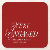 Red Classic Formal Elegant Wir sind Verlobt Rechteckiger Pappuntersetzer (Vorderseite)