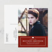 Red Classic Graduation Cap Foto Abschluss Ankündigungspostkarte (Vorne/Hinten)