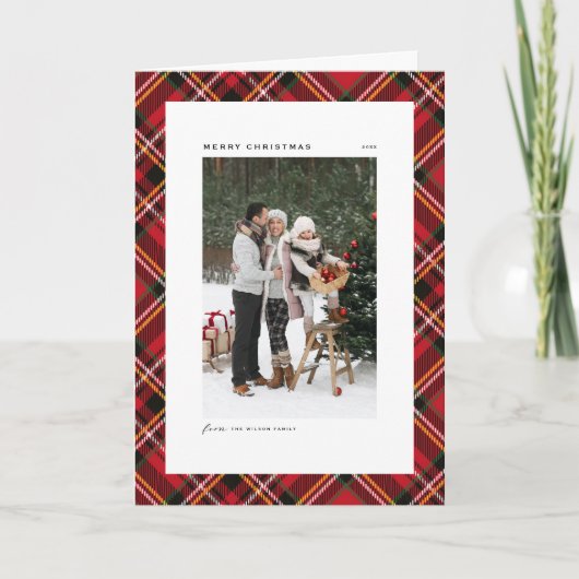 Red Classic Kariert Pattern Foto Frohe Weihnachten (Vorderseite)