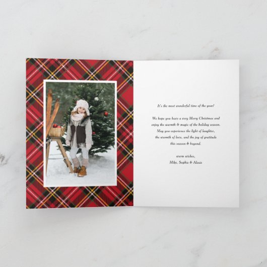 Red Classic Kariert Pattern Foto Frohe Weihnachten (Innenseite)