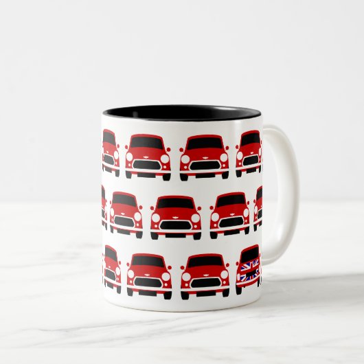 Red Classic Mini Car c/w Union Jack Tasse (VorderseiteRechts)