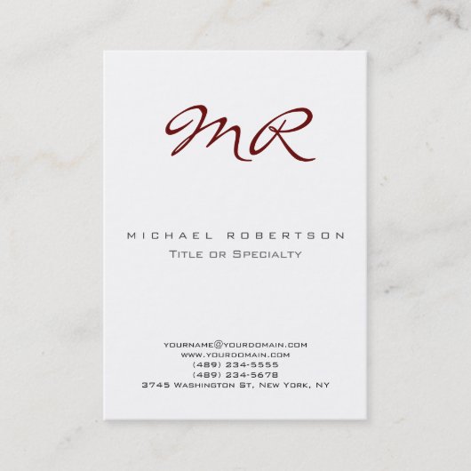Red Classic Script Monogram Clean Business Card Visitenkarte (Vorderseite)