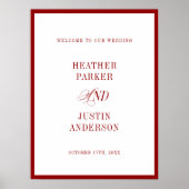 Red Classic Simple Minimalistisch Wedding Willkomm Poster (Vorne)