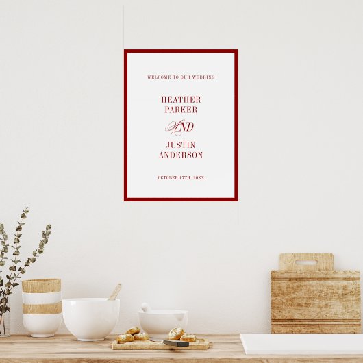 Red Classic Simple Minimalistisch Wedding Willkomm Poster (Küche)