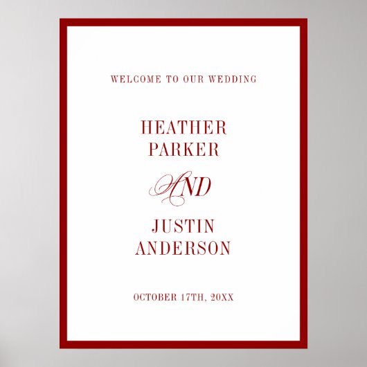 Red Classic Simple Minimalistisch Wedding Willkomm Poster (Vorne)