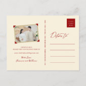 Red Classic Square Double Happy Chinesisches Foto Ankündigungspostkarte (Rückseite)