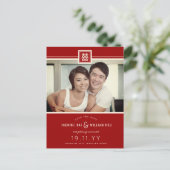 Red Classic Square Double Happy Chinesisches Foto Ankündigungspostkarte (Stehend Vorderseite)
