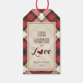 Red Classic Tartan Handmade with Love Quote Geschenkanhänger