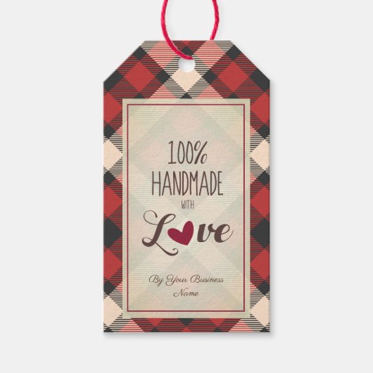 Red Classic Tartan Handmade with Love Quote Geschenkanhänger (Vorderseite)