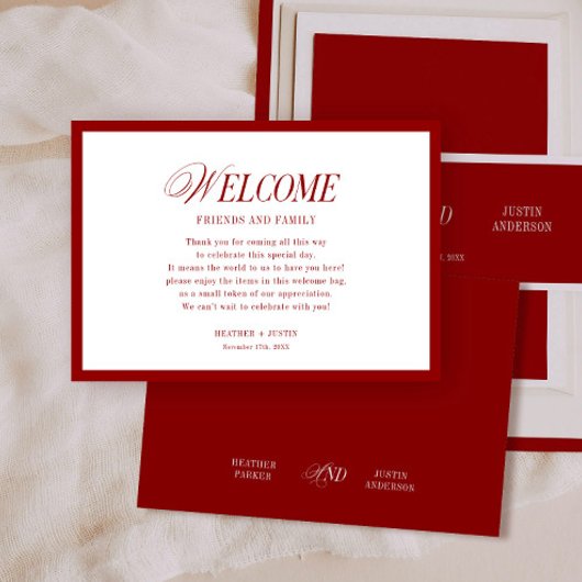 Red Classic Wedding Welcome Gift Bag Platzkarten Begleitkarte