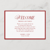 Red Classic Wedding Welcome Gift Bag Platzkarten Begleitkarte (Vorderseite)