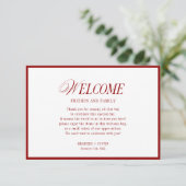 Red Classic Wedding Welcome Gift Bag Platzkarten Begleitkarte (Stehend Vorderseite)