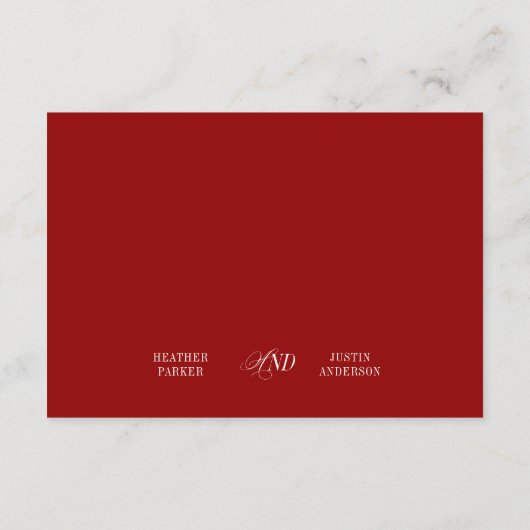 Red Classic Wedding Welcome Gift Bag Platzkarten Begleitkarte (Rückseite)