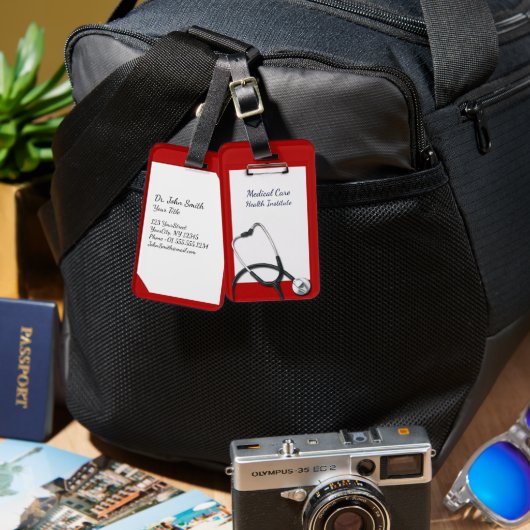 Red Clipboard Medical with Stethoscope Gepäckanhänger (Vorderseite & Rückseite)