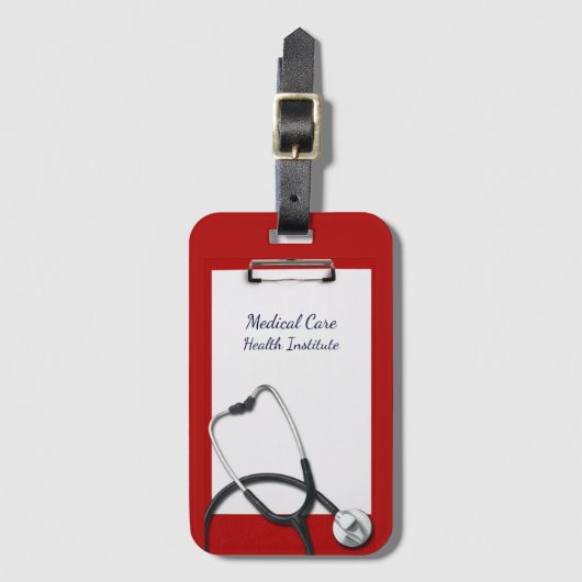 Red Clipboard mit Medical Stethoscope Gepäckanhänger (Vorderseite Vertikal)