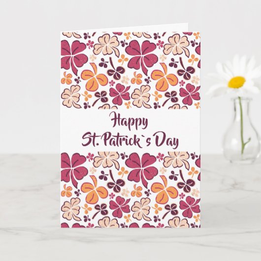 Red Clover Kleeblatt Pattern St Patrick`s Day Karte (Kleine Pflanze)