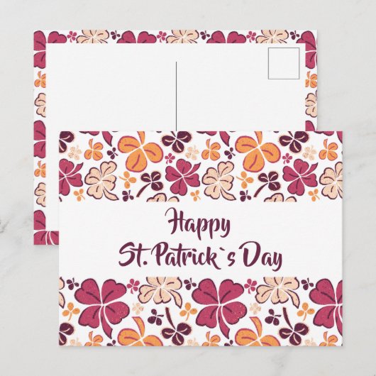 Red Clover Kleeblatt Pattern St Patrick`s Day Postkarte (Vorne/Hinten)