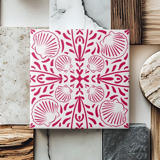 Red Coastal Sheashell Coral Kitchen Backsplash Fliese