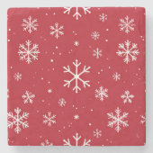 Red coaster with white snowflake pattern steinuntersetzer (Vorderseite)