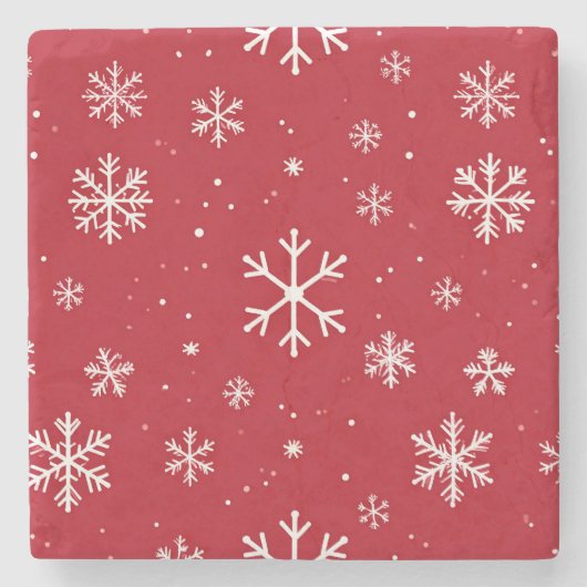 Red coaster with white snowflake pattern steinuntersetzer (Vorderseite)