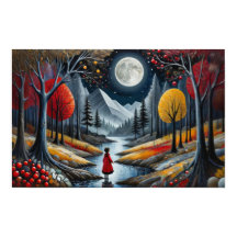 Red Coat Kind, das nachts den Wald erkundet