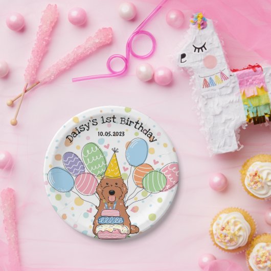 Red Cockapoo Cavapoo Dog Birthday Pappteller (Party)