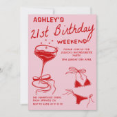 Red Cocktail Geburtstagsparty Einladung (Vorderseite)