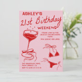 Red Cocktail Geburtstagsparty Einladung (Stehend Vorderseite)