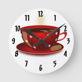 Red Coffee Cup Kitchlock Runde Wanduhr