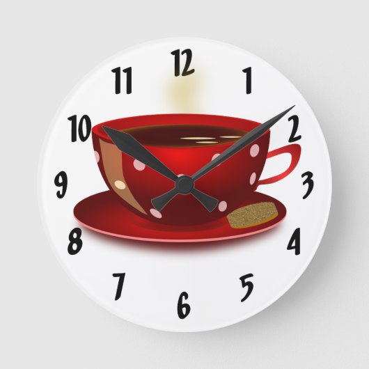 Red Coffee Cup Kitchlock Runde Wanduhr (Vorderseite)