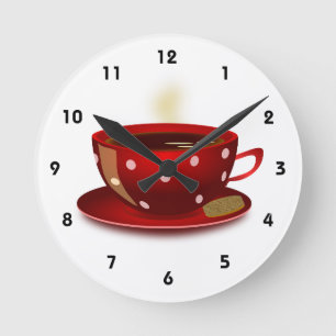 Red Coffee Cup Kitchlock Runde Wanduhr