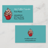 Red Coffee Cupcake aquamarine Visitenkarte (Vorne/Hinten)