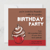 Red Coffee Cupcake Kaffee Geburtstag Einladung (Vorderseite)