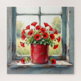 Red Coffee Tin of Red Poppies Puzzle
