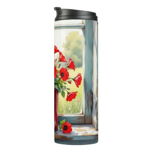 Red Coffee Tin of Red Poppies Thermosbecher (Nach rechts gedreht)