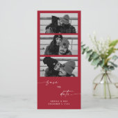 Red Collage B/W Foto Long Wedding Save the Date (Stehend Vorderseite)