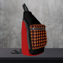 Red Collarette Dahlia Floral Pattern auf Schwarz Crossbody Bag