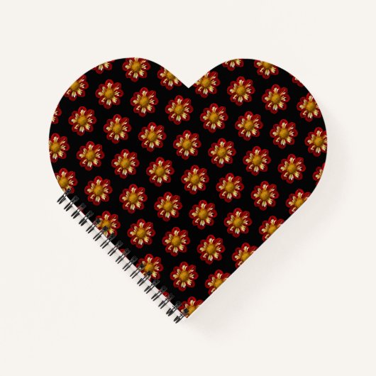 Red Collarette Dahlia Floral Pattern auf Schwarz Notizblock (Vorderseite)