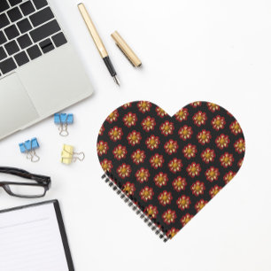 Red Collarette Dahlia Floral Pattern auf Schwarz Notizblock