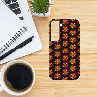 Red Collarette Dahlia Floral Pattern auf Schwarz
