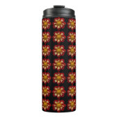 Red Collarette Dahlia Floral Pattern auf Schwarz Thermosbecher (Vorderseite)