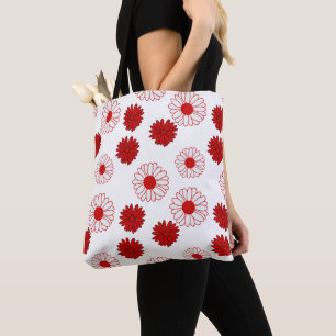 Red Color Daisis Muster in White Tote Bag Tasche