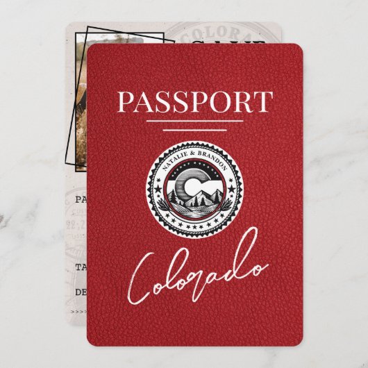 Red Colorado Passport Save the Date (Vorne/Hinten)
