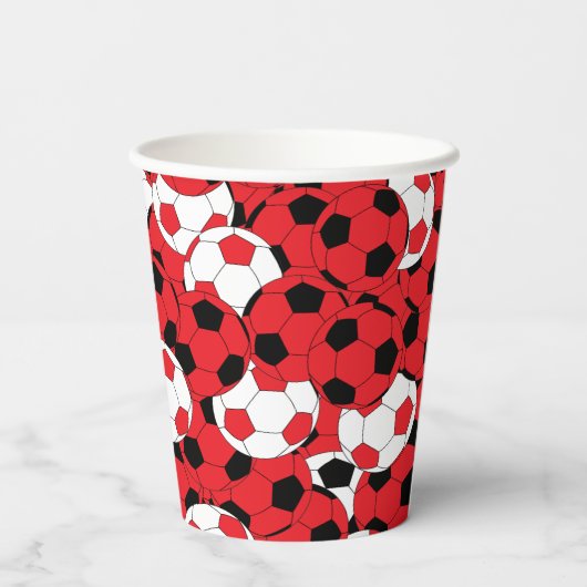 Red Colored Soccer Balls Pappbecher (Rückseite)