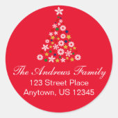 Red Colorful Christmas Tree Round-Address-Label Runder Aufkleber (Vorderseite)